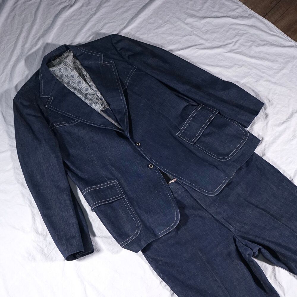 Prestige West Denim 2 Piece Suit Vintage Cowboy Western Set Fits 46R 39x32 Rare - Picture 13 of 13